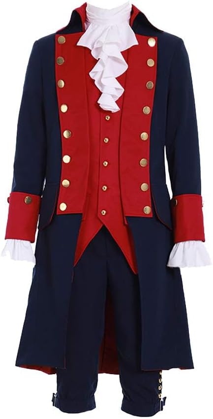 Men's Colonial Military Costume Musical Hamilton Alexander Blue Tailcoat Jacket George Washington Costume
