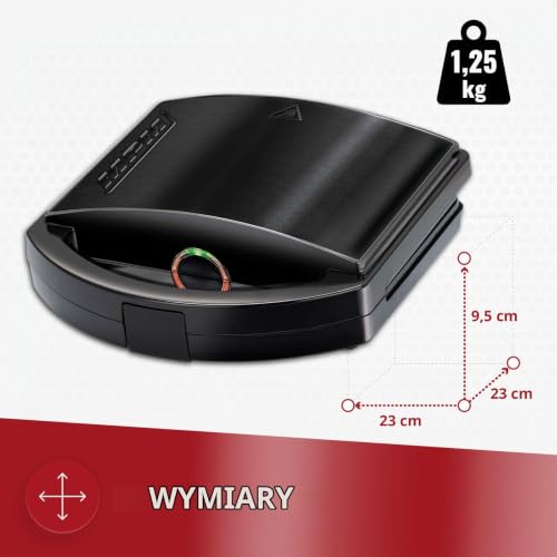 MPM MOP-50M opiekacz do kanapek, 750 W, z obudową ze stali nierdzewnej, 4 trójkątne kanapki, powłoka nieprzywierająca, automatyczna regulacja temperatury, czarny
