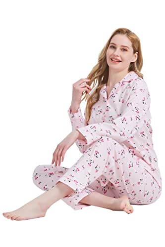 Image of GLOBAL Women Cotton Pajamas Long Sleeve PJs Button Down Sleepwear S-3XL