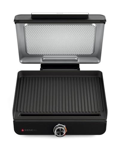 Ninja Sizzle Indoor Grill, 500°F High Heat Kitchen Grill with Nonstick 14 Inch Plate, Low-Smoke Technology, Edge-to-Edge Heating, Family-Sized Capacity, Countertop Cooking Tool (GR100)