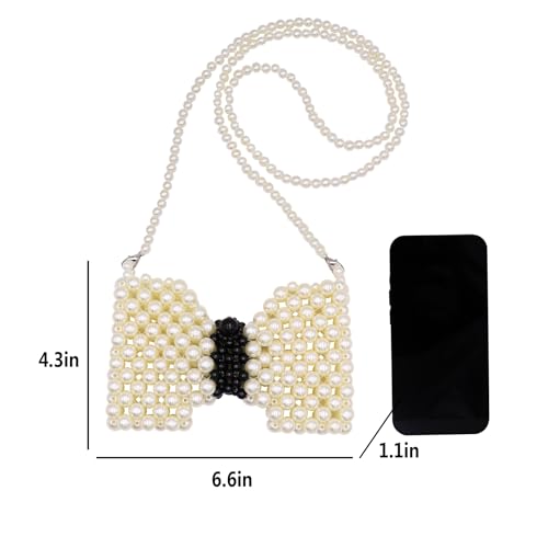 Image of Girls Mini White Pearl Purse Handbag Butterfly Satchel Shoulder Bag Beaded Clutch Evening Bag for Women