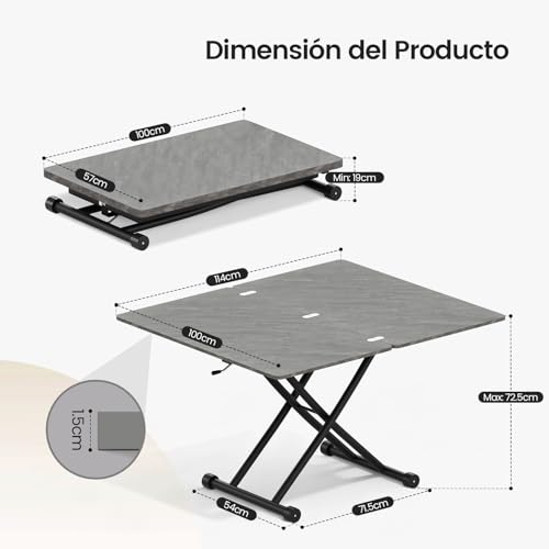Variante de JEFFORDOUTLET mesas de centro elevables y extensibles Gris