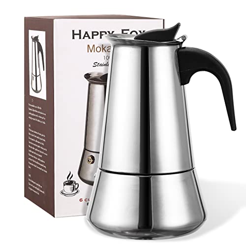 Happy Fox Moka Pot Coffee, 300ml/6 cups espresso coffee maker, suitable for home and camping 430 stainless steel stovetop coffee pot