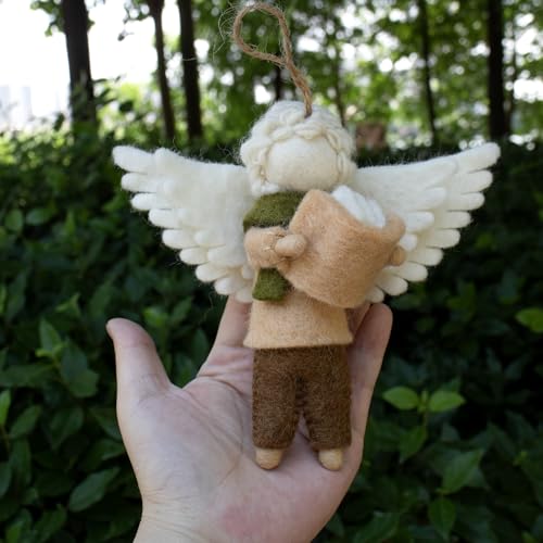 5.9 inch Felt Angel Ornament, Wool Felted Angel with Wing & Book, Christmas Felting Ornaments Mini Hanging Wool Angel Figurines, Handmade Crafts Xmas Tree Holiday Easter Gifts Home Office Party Decor - image 4