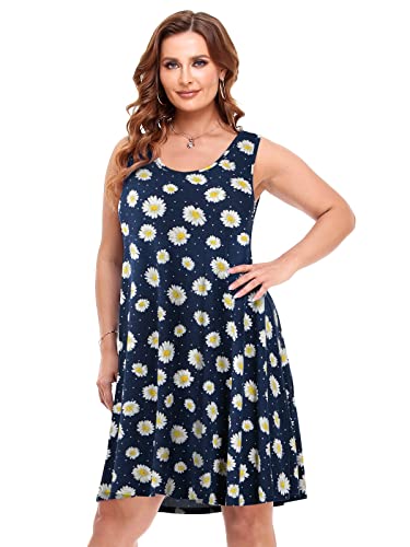 Image of BELAROI Women Plus Size Sundress Summer Casual Sleeveless Tshirt Dress Tie Dye Swing Tank Dresses with Pockets Beach Cover up