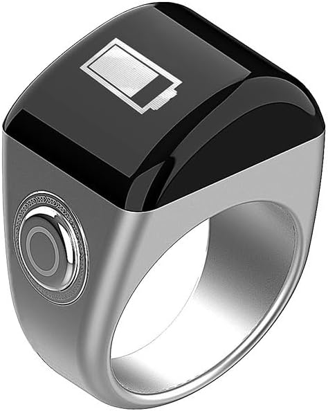 Smart Ring, Muslim Digital Azan Alarm Clock, Digital Tasbih Finger Counter with OLED Screen, Waterproof, APP Support Counter Smart Ring (20mm) (Silver)