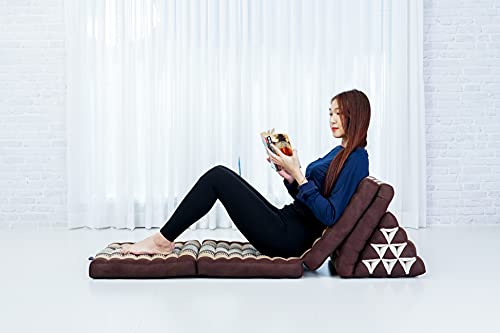Image of Leewadee 4-Fold Mat with Triangle Cushion - Firm TV Pillow, Foldable Mattress with Cushion Made of Eco-Friendly Kapok, 89 x 20 inches, Brown