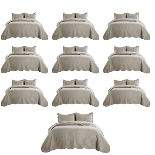 IR Imperial Rooms Twin Quilt Bedding Set (68” x 86”) - Bulk Pack of 10 Wholesale for Hotels, Guest Bedroom & Airbnbs - Lightweight Microfiber Reversible Embossed Quilts Bedspreads (Beige)