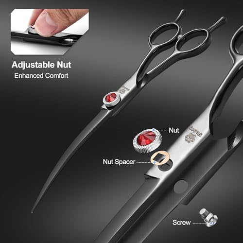 Image of GLADOG 7 Inch Professional Dog Grooming Scissors Kit, 5-in-1 Titanium Coated Pet Grooming Shears Set, Heavy Duty Grooming Scissors for Dogs (Pro Black)