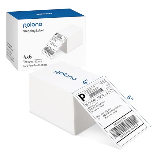 Thermoetikette, POLONO 4x6 Thermodirekt-Versandetikette (500er-Pack), Perforierte Leporello-Etikette, Kompatibel mit Etikettendrucker MUNBYN, Rollo, IDPRT SP410, POLONO PL60, Handelsqualität