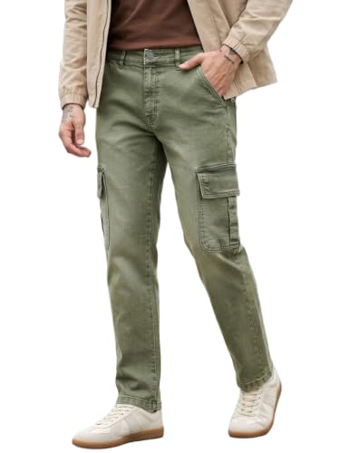 Image of Urbano Fashion Men's Regular Fit Washed Cargo Jeans with 6 Pockets Stretchable