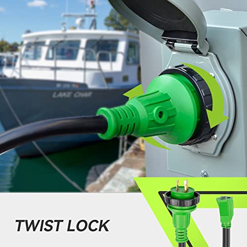 RVMATE Marine Shore Power Boat Adapter, 30amp Male to 15amp Female 18 inch 10AWG/3 Cord, STOW, black/green - Thumbnail 4