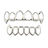 Psivika Open Face Grills 6 Teeth Grillz Top and Bottom Set Hip Hop for Your Teeth (Silver)