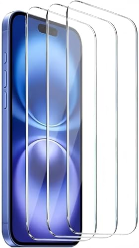 3 Piezas Protector Pantalla para iPhone 16, iPhone 15, iPhone 15 Pro Cristal Vidrio Templado HD Clara Antiarañazos Antihuellas Sin Burbujas Dureza 9H Completo 6,1 Pulgadas Transparente Resistente