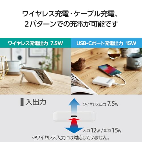 エレコム(ELECOM) エレコム モバイルバッテリー 5000mAh ワイヤレス マグネット対応 7.5W スタンド付き Type-C ホワイト DE-C53-5000WH の商品画像 4