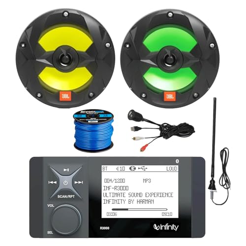 Infinity R3000 Wake Marine AM/FM Stereo Bluetooth USB Receiver Bundle Combo with 6.5