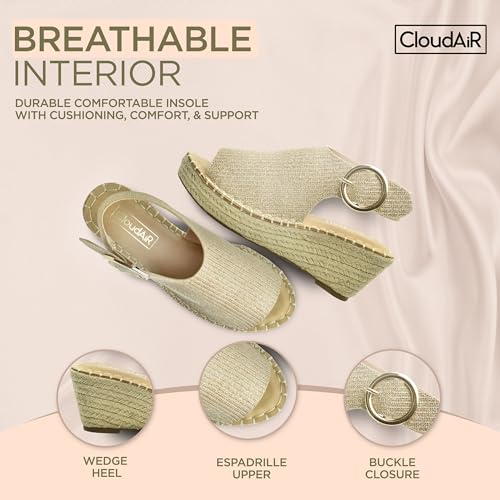 Image of CLOUDAIR Selina Women's Espadrille Wedge Sandals - Comfortable and Stylish Platform Slip On Sandals with Buckle Closure, Comfy Wedge Heels for Women, Fashion Summer Sandals