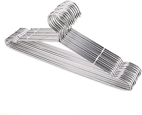 FKJLUN Lot de 20 cintres en Acier Inoxydable, cintres en Fil métallique chromé Brillant, cintres de Costume argentés Peu encombrants pour Chemisier, Robe, Manteau, Veste, 40 cm