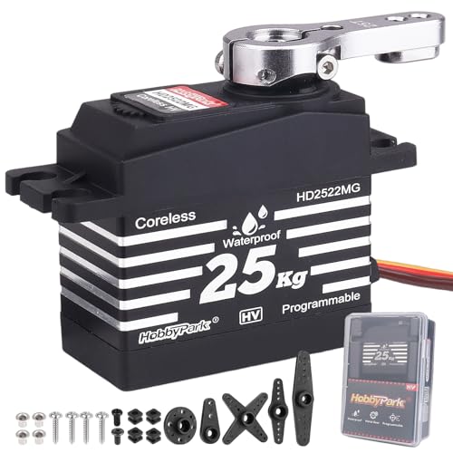 HobbyPark Waterproof RC Servo 25KG High Torque Metal Gear Digital Servo for 1/12 1/10 RC Car Truck Buggy Programmable 2BB Control Angle 180° HV (Coreless Motor)