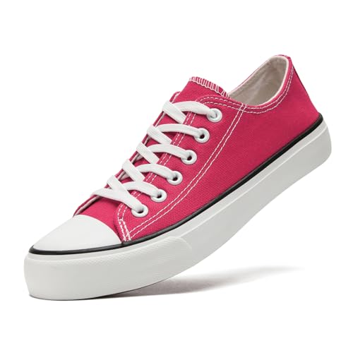 Image of xinran & shengli Men Women Canvas Shoes Ladies Lace Up Low Top Sneakers Fashionable Classic Walking Sneakers Peach Pink Size 7