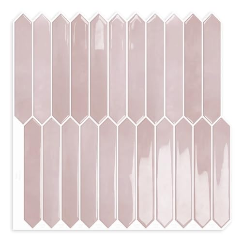 Pink Long Hexagon Tile Peel and Stick Backsplash, 10 Sheets