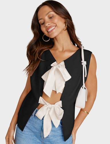 UEU Womens Sweater Vest Bow Tie Back Knitted Tank Tops Casual Crop Vest Tops 2025 Y2K Fashion Clothes4