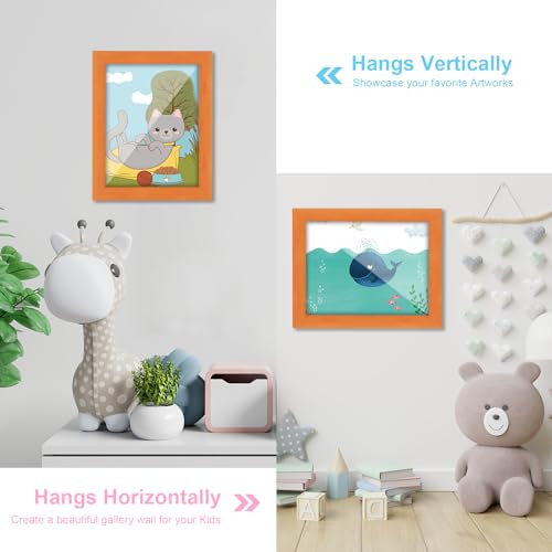 Image of [2-Pack] Kids Art Frames, 8.5x11 Front Opening Kids Artwork Frames Changeable, Orange Artwork Display Storage Frame for Wall, Holds 50 Pcs, for 3D Picture, Crafts, Children Drawing, Hanging Art,