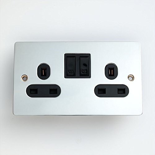 Bulk Hardware TM BH02970 Prise plate commutée 13 A simple avec insertion noire Chromée, Blanc