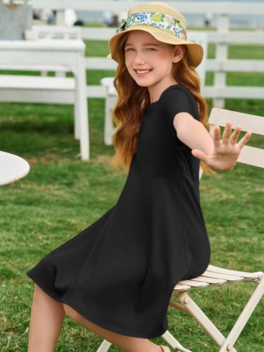 Imily Bela Girls Summer Short Sleeve Dress A Line Swing Basic Skater Twirl Party Dresses 5-14 Years3