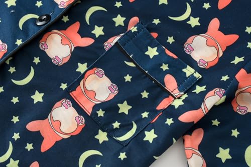 CYCHELRY Big Girls Cartoon Pajamas Set-2PCS Button Down Long Sleeve and Pants Teens PJS Set Size 6-163