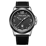 Police Cliff Mens Watch with Matte Black Sandblast Dial and Black Leather Strap, 47mm Stainless Steel Case in Branded Watch Box PEWJB2194540-2 Year Warranty