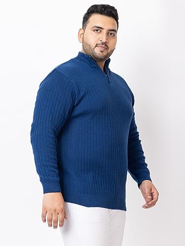 Image of Kvetoo Plus Size Men High Neck Zipper Full Sleeve Woolen Winter Sweater
