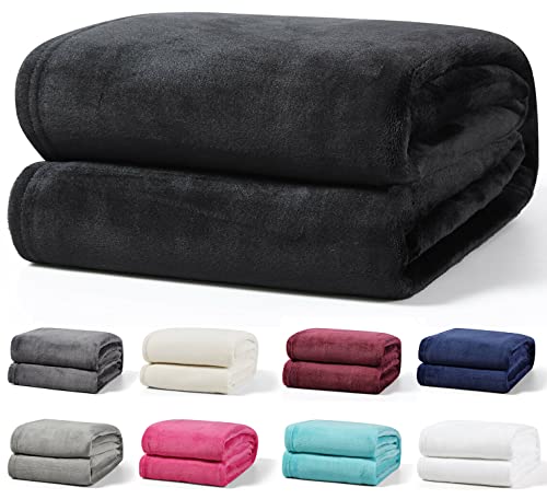 Leonado Vicenti Flauschige Kuscheldecke 220x240 cm Fleecedecke Wohnzimmerdecke Sofadecke Tagesdecke Flanell Uni Bettüberwurf, Schwarz