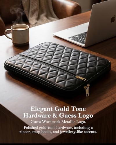 Image of CG MOBILE Guess 13-Inch Laptop Sleeve Case Official Licensed Grained Quilted 4G PU Leather | Stylish Protective Laptop /MacBook Bag for Men & Women - Black