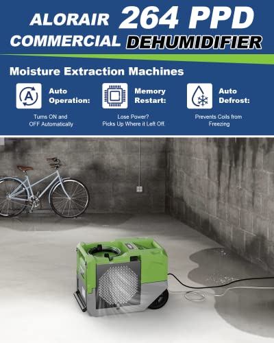 Image of ALORAIR 264 PPD Commercial Dehumidifier with Pump, Industrial Dehumidifier with Pump Up to 3,000 Sq.Ft, Compact, Portable, for Water Damage Restoration, Basement, Crawl Space, Green