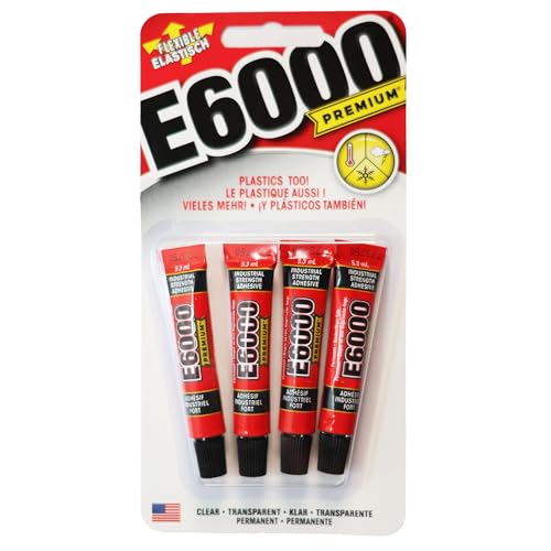 E6000 Pegamento industrial transparente, 4 tubos de 5,3 ml, impermeable, pegamento permanente para manualidades y reparación