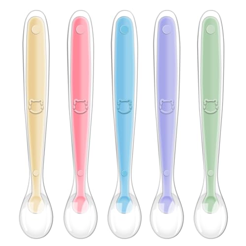 Vicloon Baby Spoons, 5 Pcs Silicone Spoon for Baby Feeding and Infant Weaning，Baby Weaning Spoons Set, Baby Led Weaning Spoon for Self Feeding, Baby Soft Spoons Training Spoons