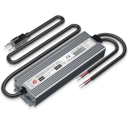 Image of LED Driver 300W Waterproof Power Supply IP67 Transformer, Adapter Converter AC 100V-265V AC to 12V DC 25A Low Voltage Output with 3-Prong Plug for LED Light, Computer Project, Outdoor Use