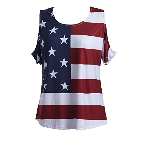 Image of Taiduosheng Women Patriotic American Flag Off Shoulder Short Sleeve T-Shirt Top, Plus-Size S-5XL - White -