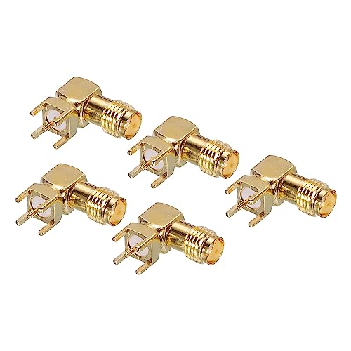 QUARKZMAN 6mm Filetage Sma Femelle pcB Connecteur x 5pcs 90 Degré Prise Prise pour Coaxial Câble, Antennes et Sans Fil Lan Appareils, [Or Ton, Métal]