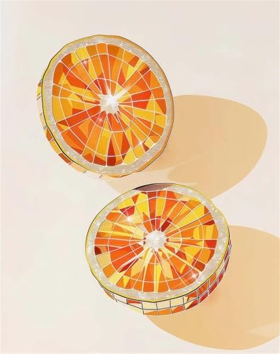 Affiche rétro orange agrumes disco boule à facettes peinture sur toile 40x60