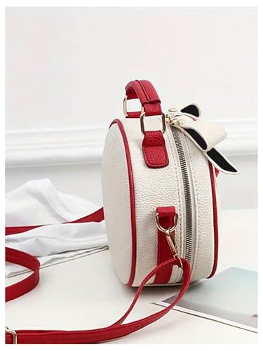 QWINEE Women's Cute Cherry Crossbody Bag Zipper Top Handle Shoulder Handbag PU Leather Mini Circle Purse Red and White One-Size2