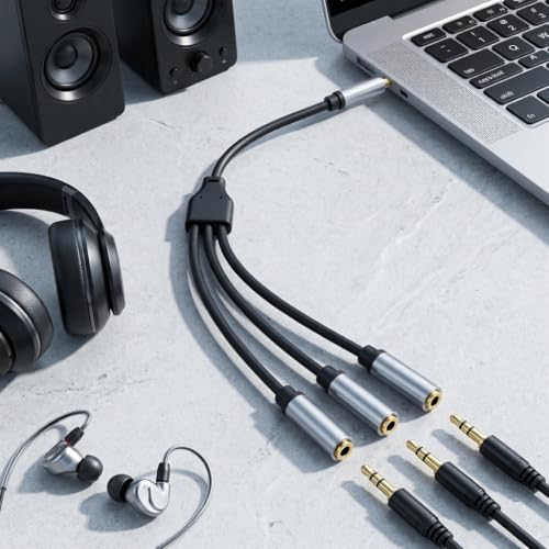 Image of Verilux 3 in 1 Headphone Splitter 3.5mm, 3.5mm(1 /8 inch) TRS 1 Male to 3 Female | 3-Way Stereo Splitter Cable, Dual Headphone Adapter Compatible with PS5, Xbox, Switch, PC Gaming Headsets, Phone, Tablet