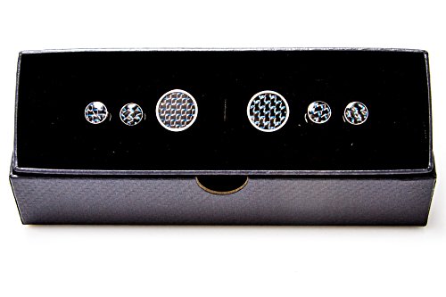 Mrcuff Carbon Fiber Blue Pattern Tuxedo Cufflinks And Studs Set In A Presentation Gift Box & Polishing Cloth #TOP1