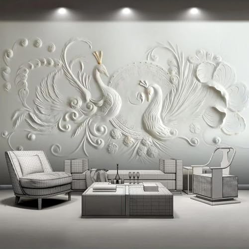 Relief blanc en relief mural d'exception avec papier peint 3D en PVC