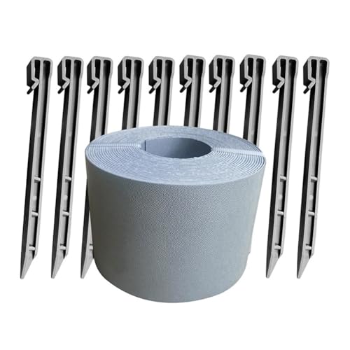 FUANA HOMEPE - Borde de jardín para separación de césped y piedra, 12 cm x 10 m, color negro y gris, tela de barrera de raíces con clavos para parterres, huertos, uso al aire libre, gris