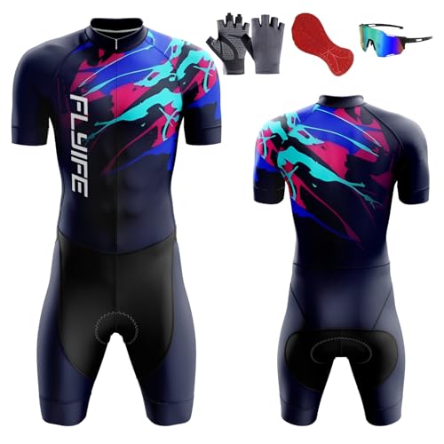 FLYIFE Traje de ciclismo para hombre,Traje Triatlón tri Traje de Bicicleta HombreTraje de Triatlón MTB Mono,acolchado de gel, Ironman Racing Tri Suit,Ciclismo, carrera, natación. (TYP-9,XL)