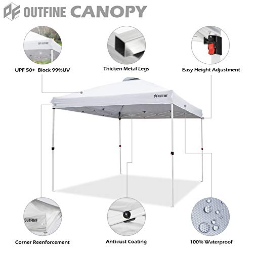 OUTFINE Pop-up Canopy 10x10 Patio Tent Instant Gazebo with Wheeled Bag, Sandbags x4, Tent Stakes x8 (Light White, 10 * 10FT)