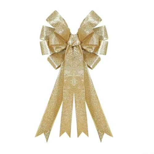 Besttoolifes Lazo de Navidad para árbol, corona, ventana, valla, decoración de chimenea, lazos de tela reforzada con polvo dorado, decoración de temporada, uso interior y exterior (dorado)