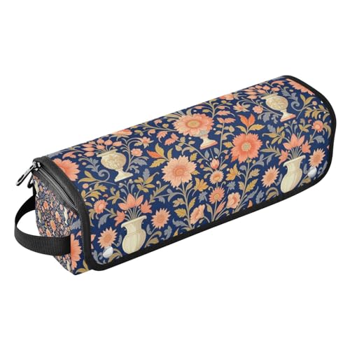 Case de viaje 2-en-1 para planchas y rizadores con tapete removible resistente al calor, patrón vintage azul melocotón con flores